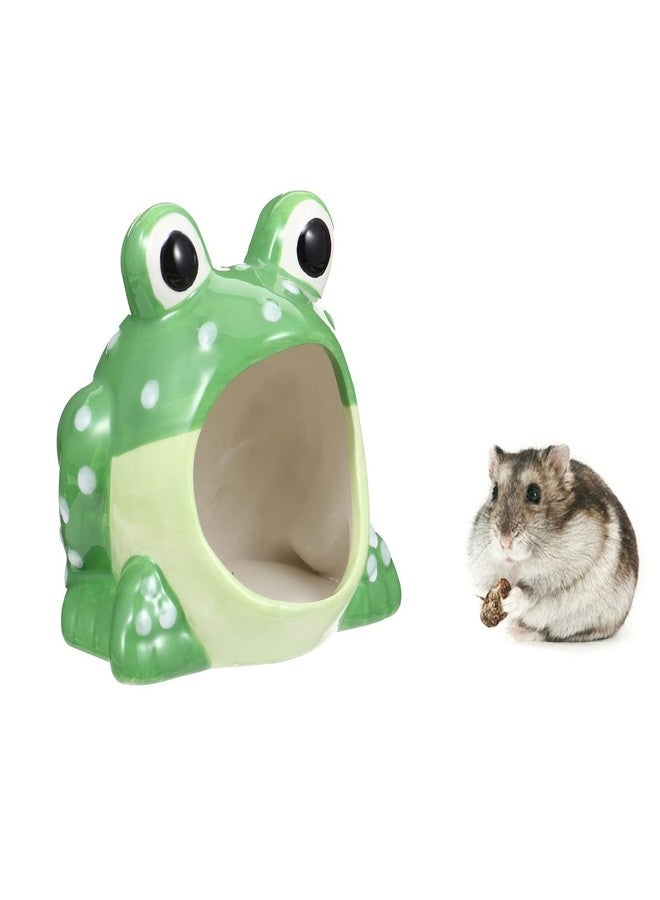 HALONTIN Hamster Hideout, Ceramic Hamster House, Frog Shape Chinchilla Cooling Gerbil House, Small Animal Decoration Cage Accessories - Image 1